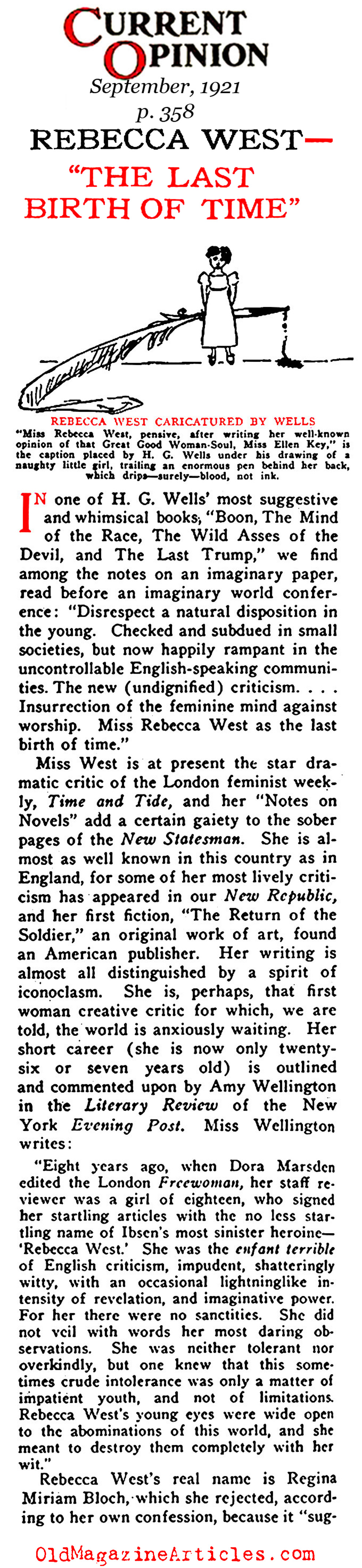 Rebecca West: <i>The Last Birth of Time</i> (Current Opinion, 1921)